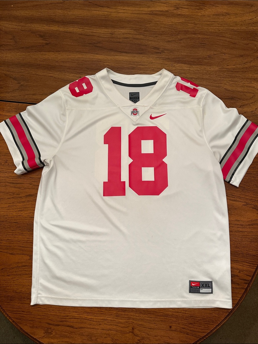 Nike White and Scarlet Football Jersey with Number 18